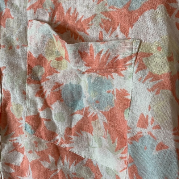 TRUE CRAFT Linen Blend Pastel Printed Short Sleeve Crop Button Down Top - Picture 4 of 8